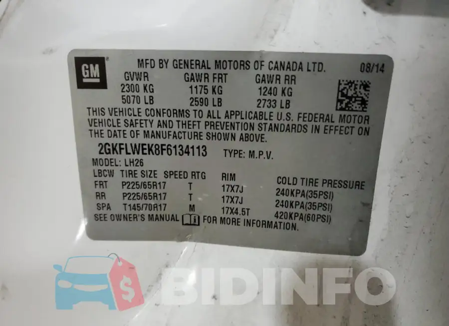 2GKFLWEK8F6134113 Photo# 14