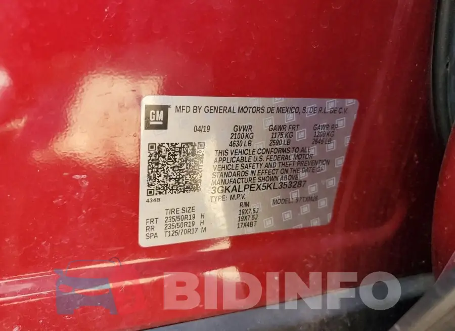 3GKALPEX5KL353287 Photo# 13