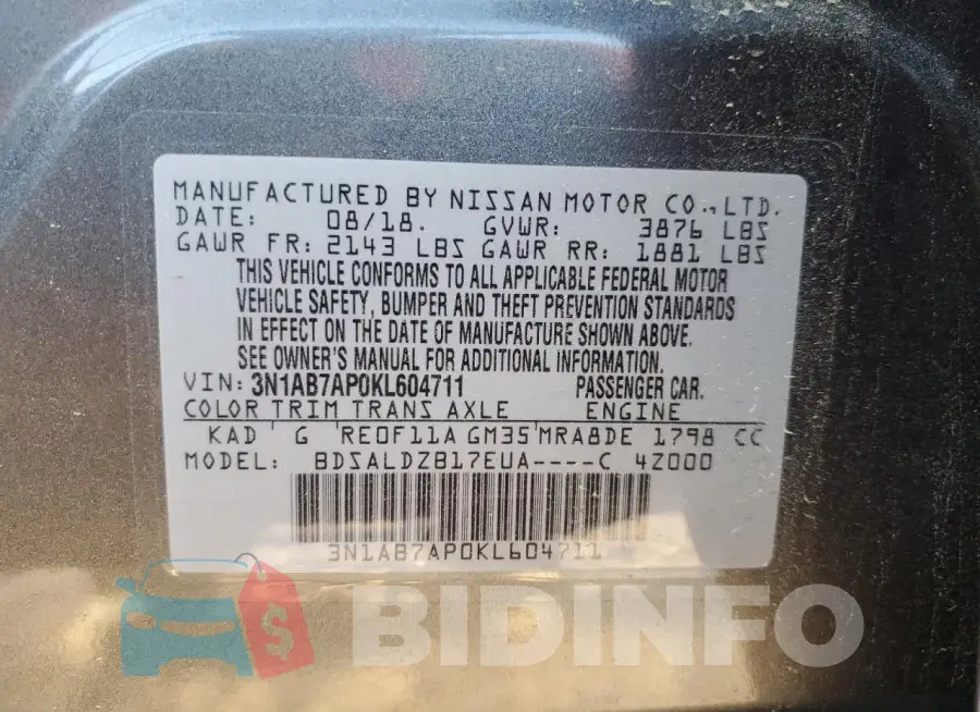3N1AB7AP0KL604711 Photo# 13