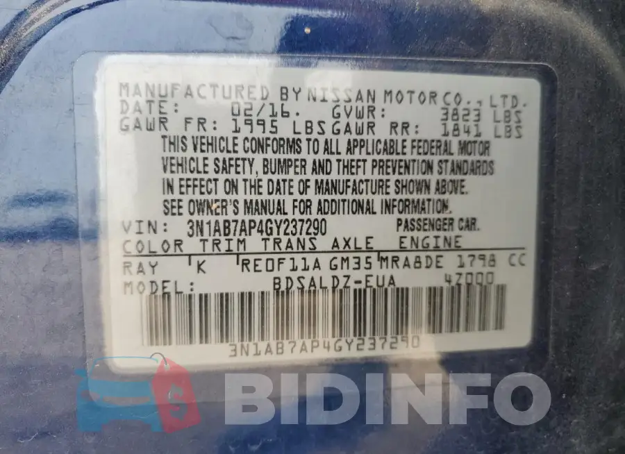3N1AB7AP4GY237290 Photo# 12