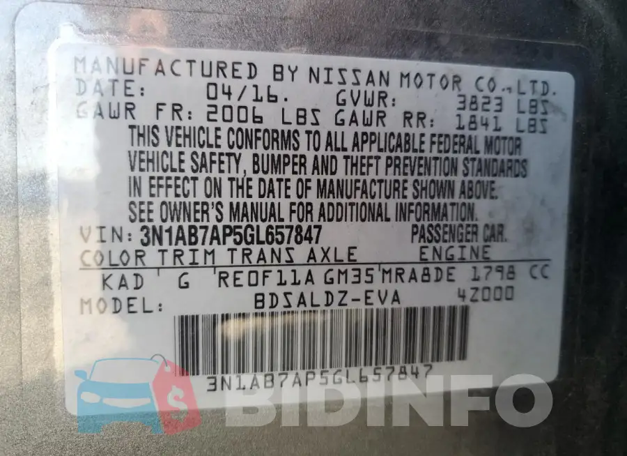 3N1AB7AP5GL657847 Photo# 13