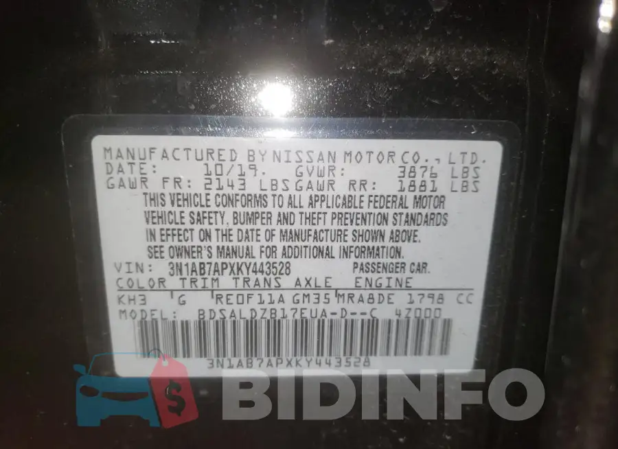 3N1AB7APXKY443528 Photo# 13