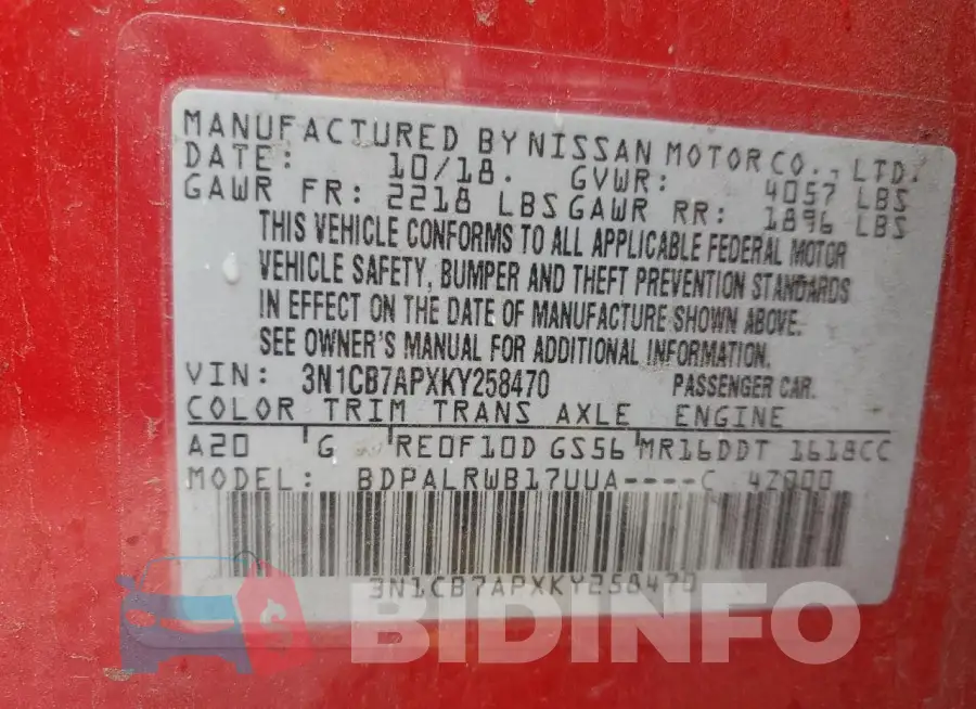 3N1CB7APXKY258470 Photo# 12