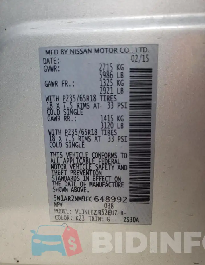 5N1AR2MM9FC648992 Photo# 14