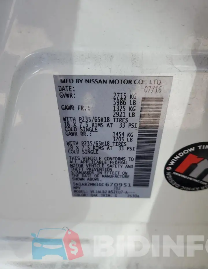 5N1AR2MN3GC670951 Photo# 13