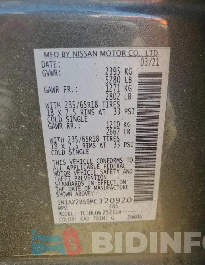 5N1AZ2BS9MC120920 Photo# 12