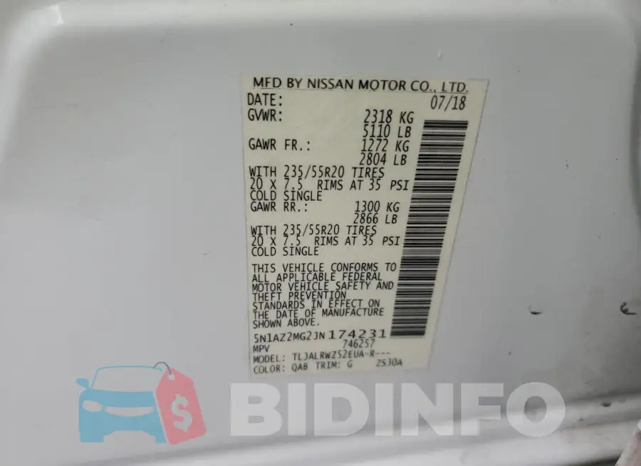 5N1AZ2MG2JN174231 Photo# 13