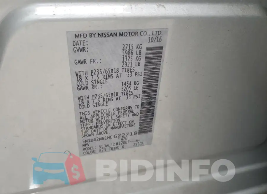 5N1DR2MN1HC622718 Photo# 13