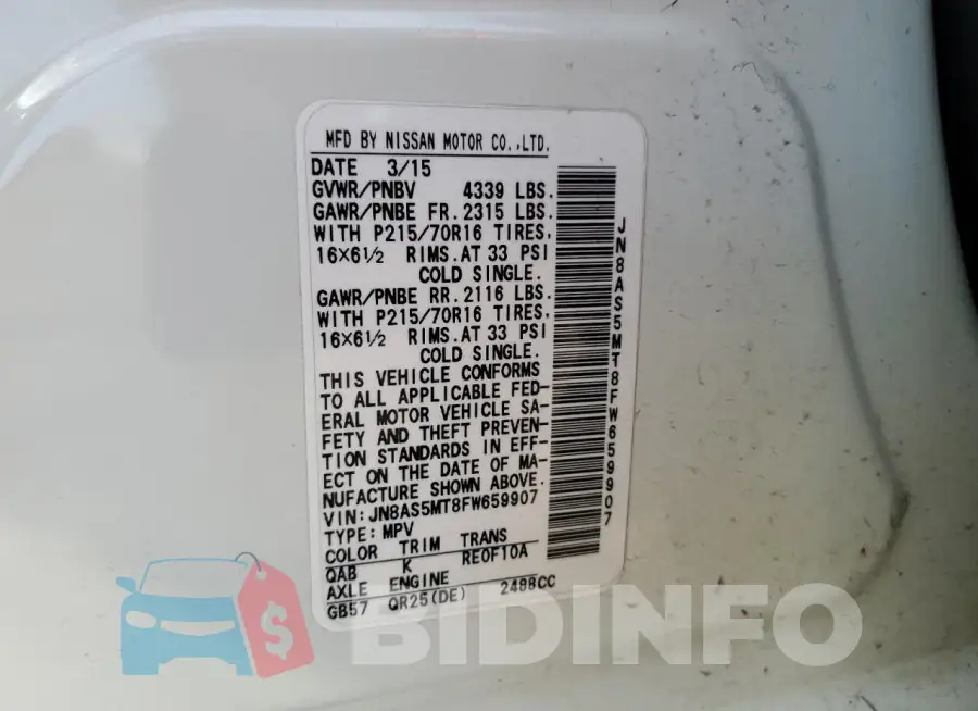 JN8AS5MT8FW659907 Photo# 13