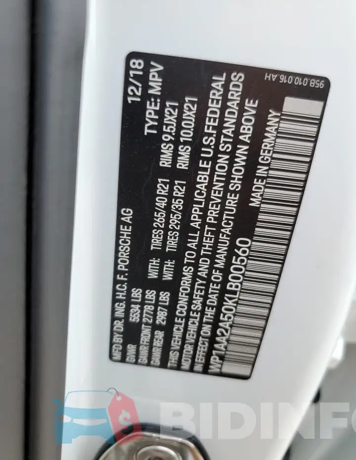 WP1AA2A50KLB00560 Photo# 13