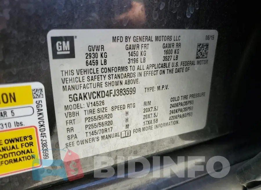 5GAKVCKD4FJ383599 Photo# 14