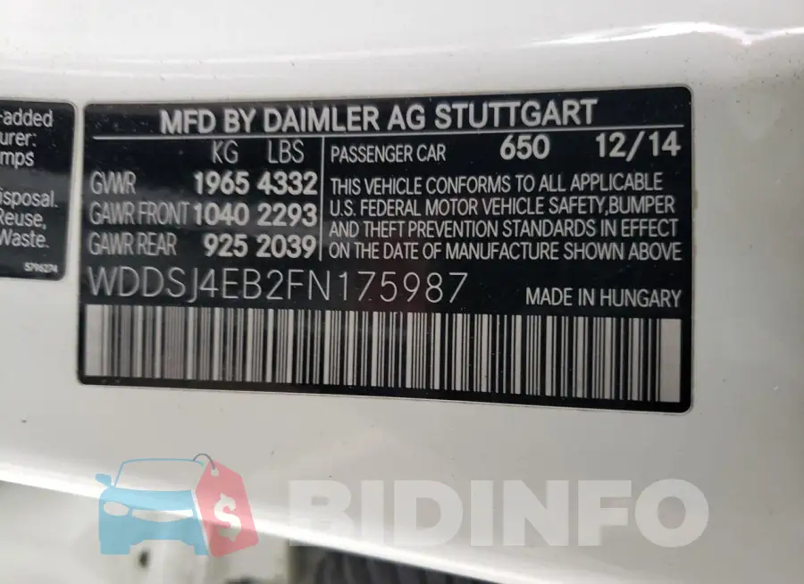 WDDSJ4EB2FN175987 Photo# 12