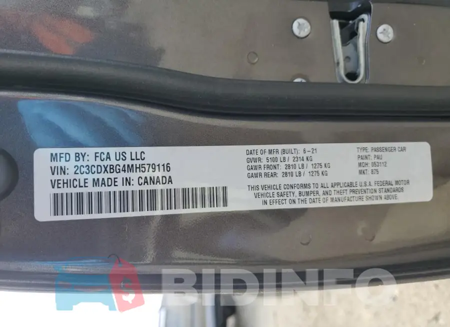 2C3CDXBG4MH579116 Photo# 12