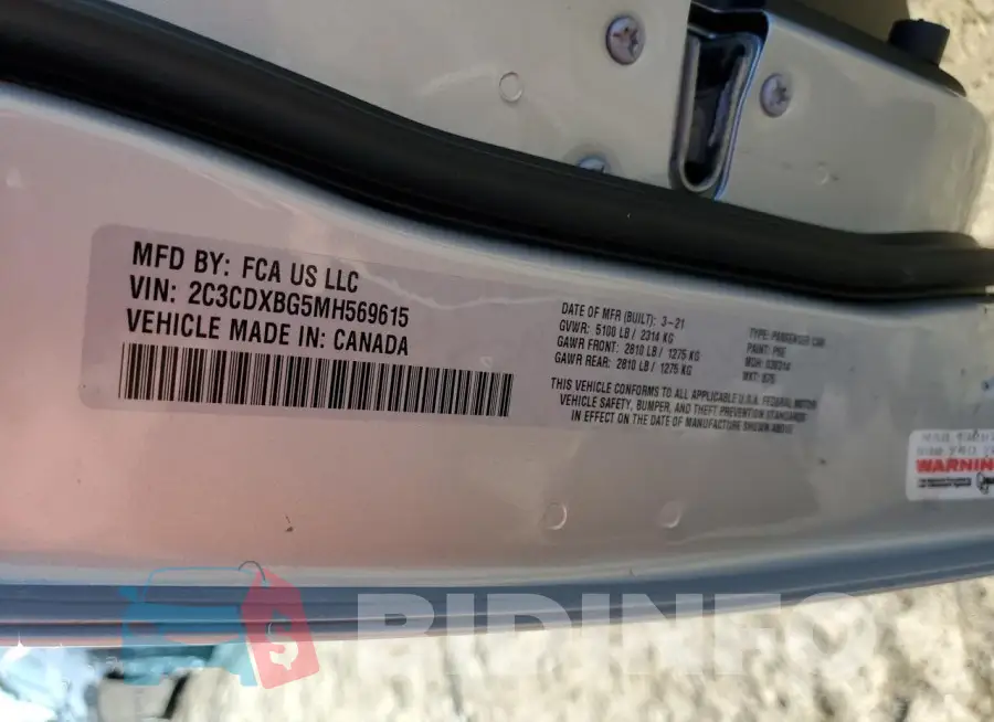 2C3CDXBG5MH569615 Photo# 12