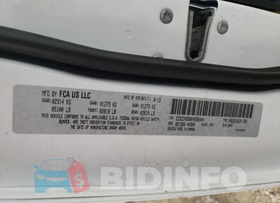 2C3CDXBG6KH696404 Photo# 13