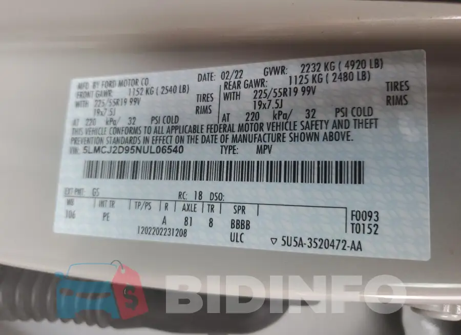 5LMCJ2D95NUL06540 Photo# 13