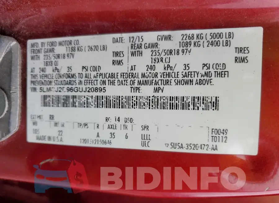 5LMCJ2D96GUJ20895 Photo# 13