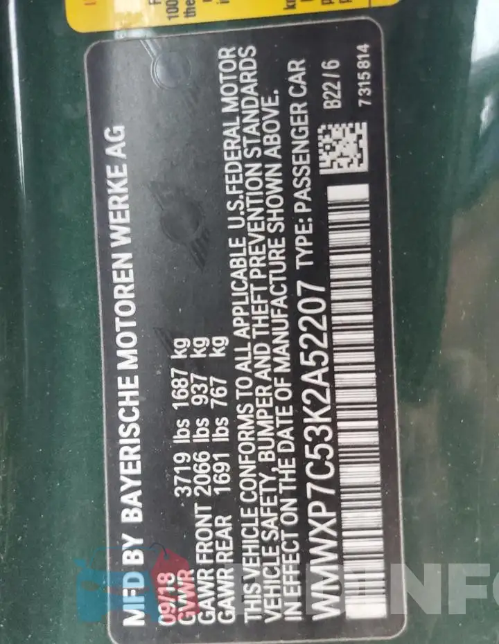 WMWXP7C53K2A52207 Photo# 12