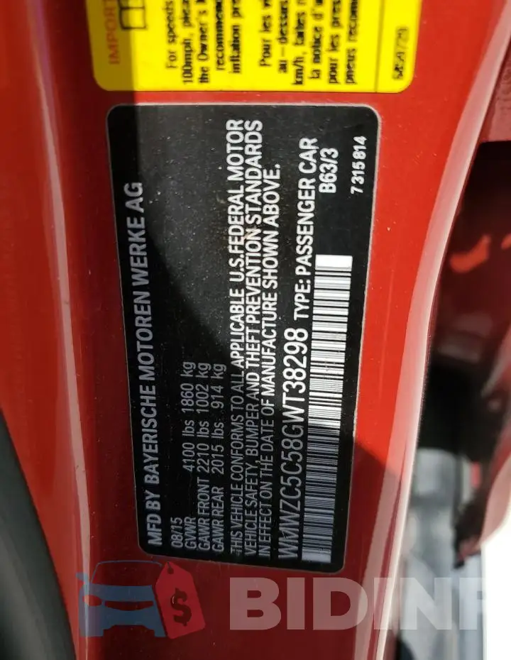 WMWZC5C58GWT38298 Photo# 12