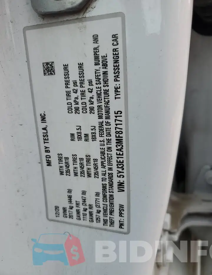 5YJ3E1EA3MF871715 Photo# 13