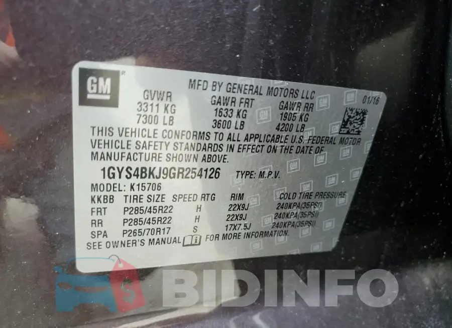 1GYS4BKJ9GR254126 Photo# 13