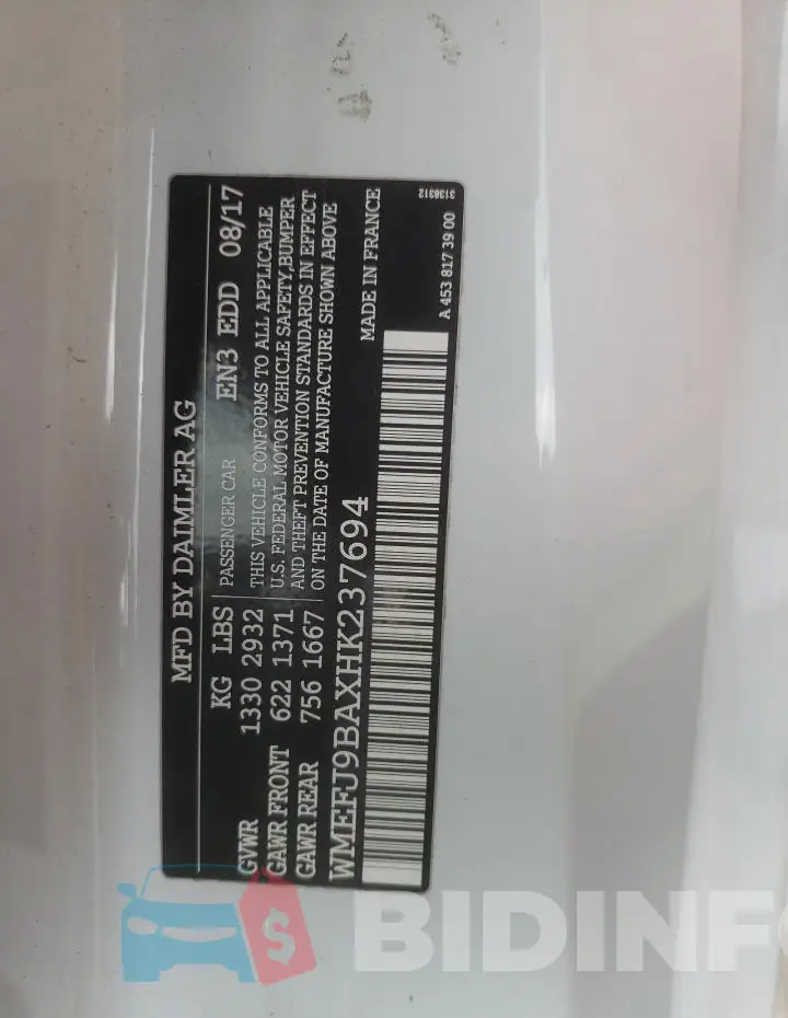 WMEFJ9BAXHK237694 Photo# 13