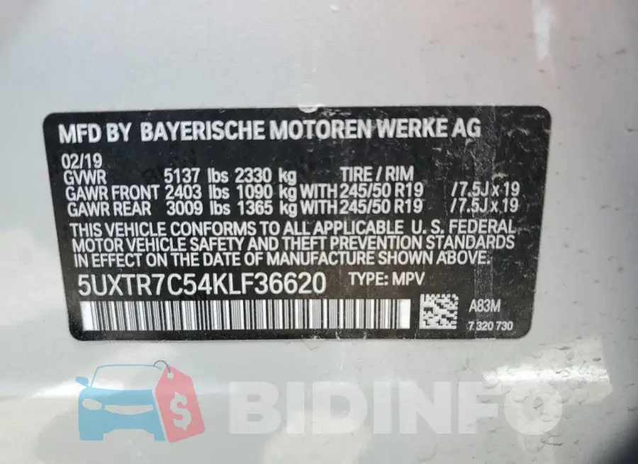 5UXTR7C54KLF36620 Photo# 13