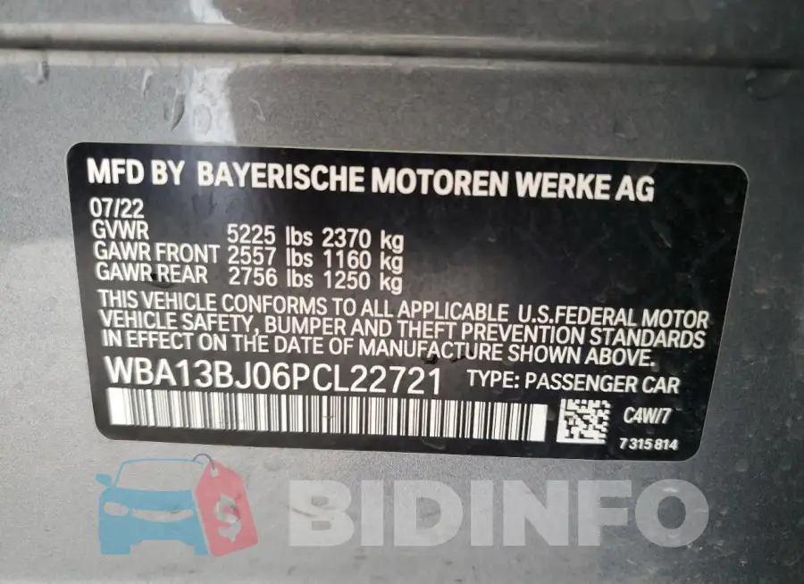 WBA13BJ06PCL22721 Photo# 12