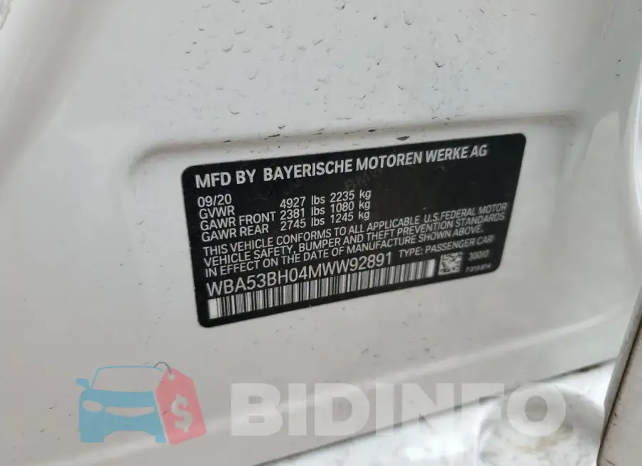 WBA53BH04MWW92891 Photo# 12
