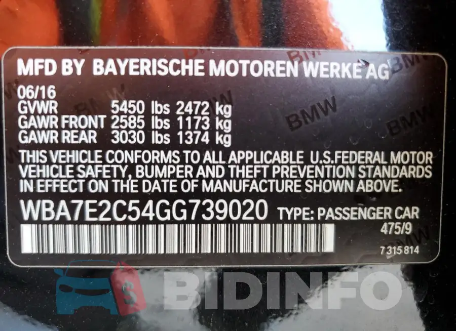 WBA7E2C54GG739020 Photo# 13