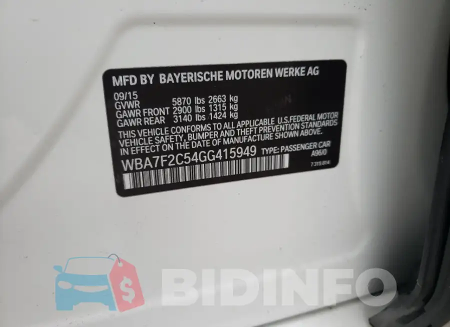 WBA7F2C54GG415949 Photo# 13