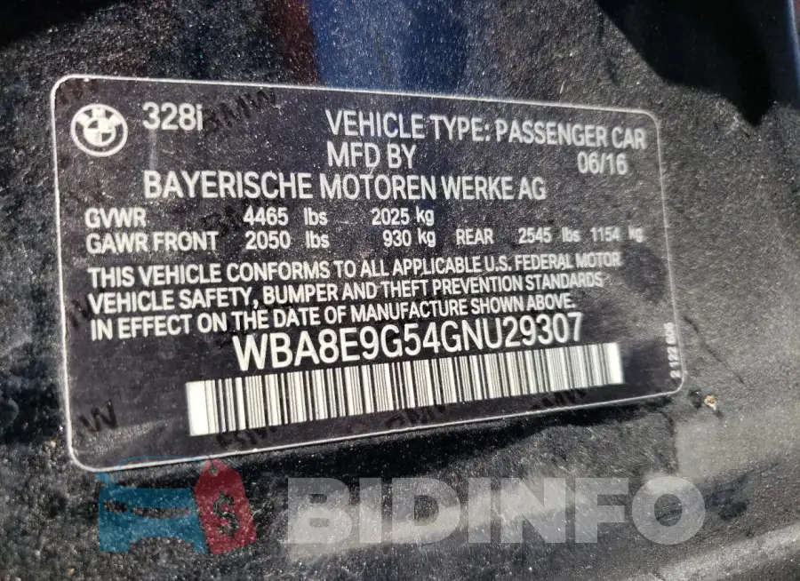 WBA8E9G54GNU29307 Photo# 12