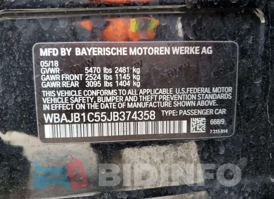 WBAJB1C55JB374358 Photo# 12