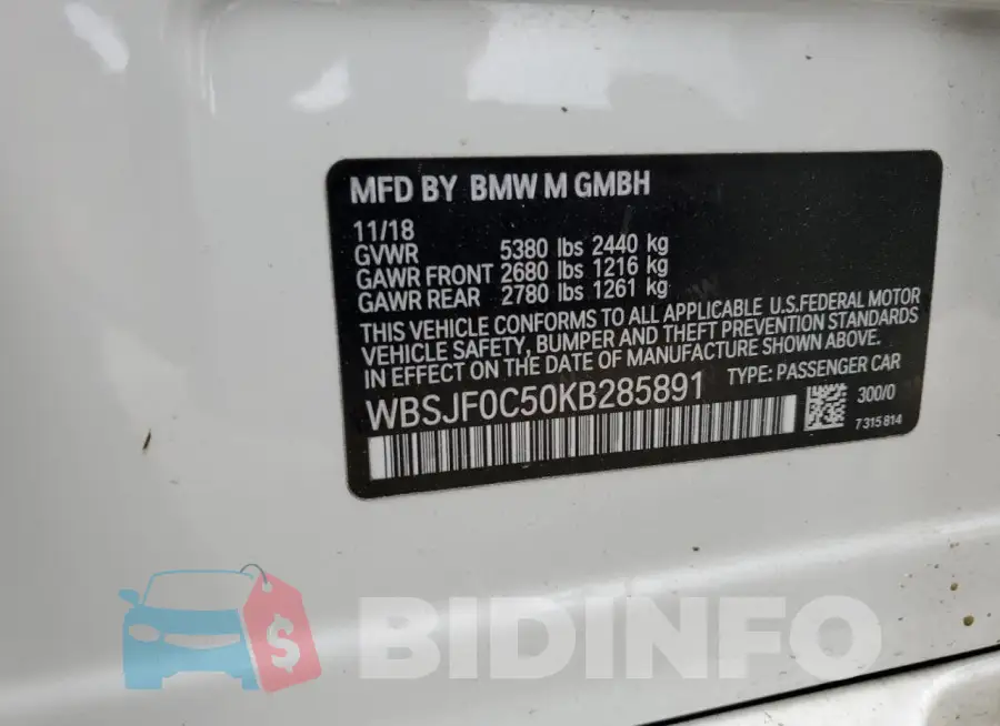WBSJF0C50KB285891 Photo# 12