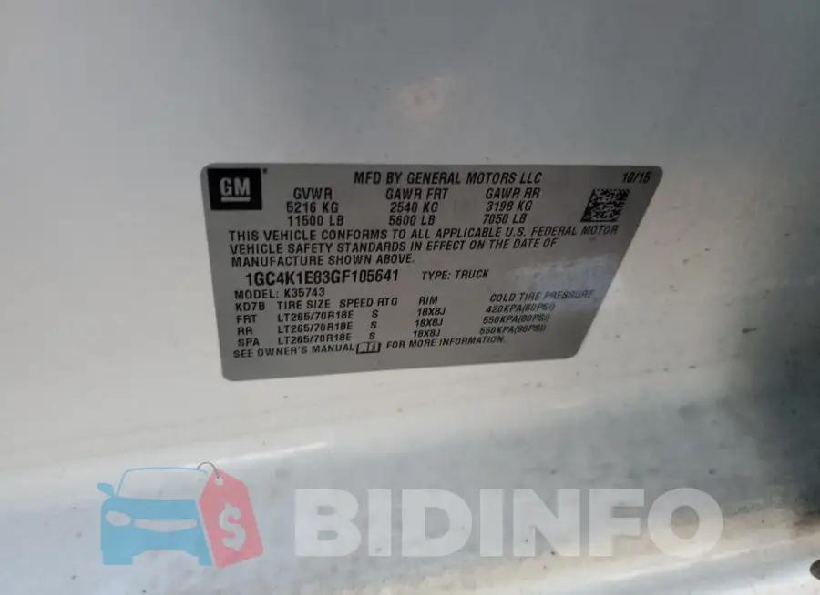 1GC4K1E83GF105641 Photo# 12