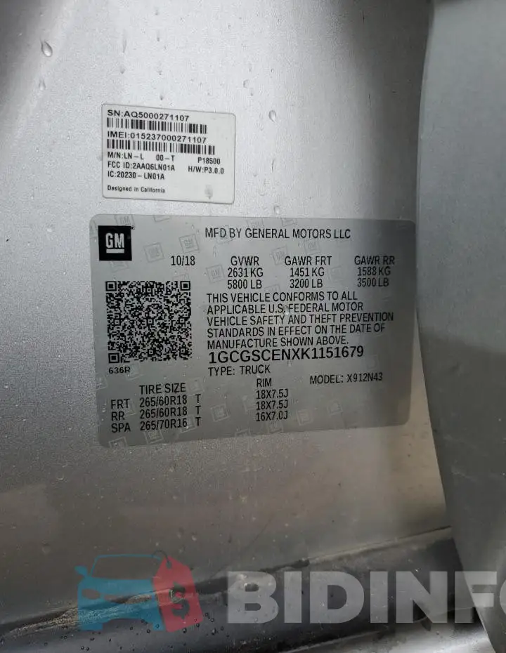 1GCGSCENXK1151679 Photo# 13