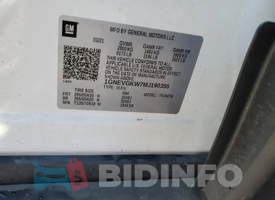 1GNEVGKW7MJ190355 Photo# 12