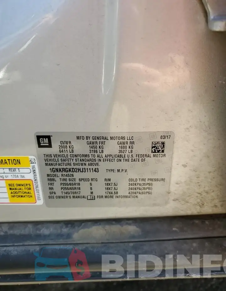 1GNKRGKD2HJ311143 Photo# 13