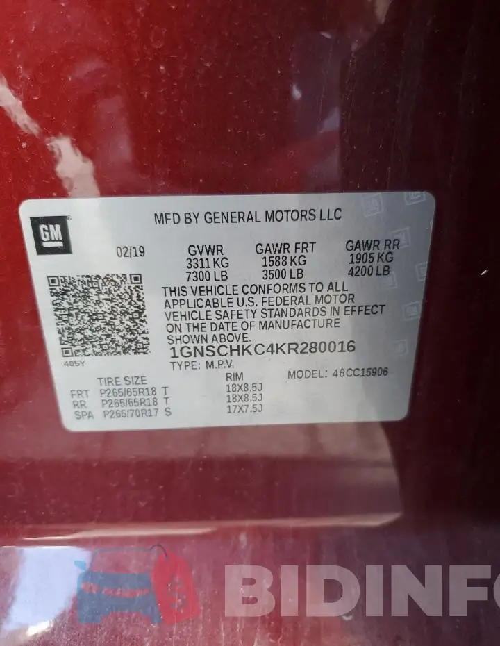 1GNSCHKC4KR280016 Photo# 13
