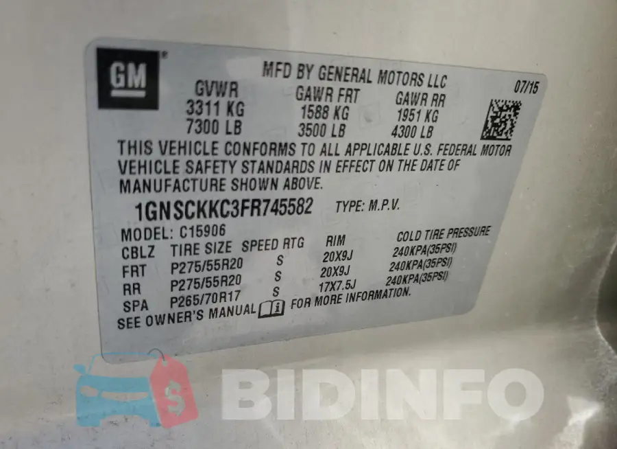 1GNSCKKC3FR745582 Photo# 13