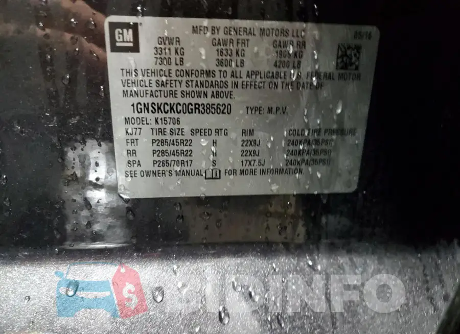 1GNSKCKC0GR385620 Photo# 13