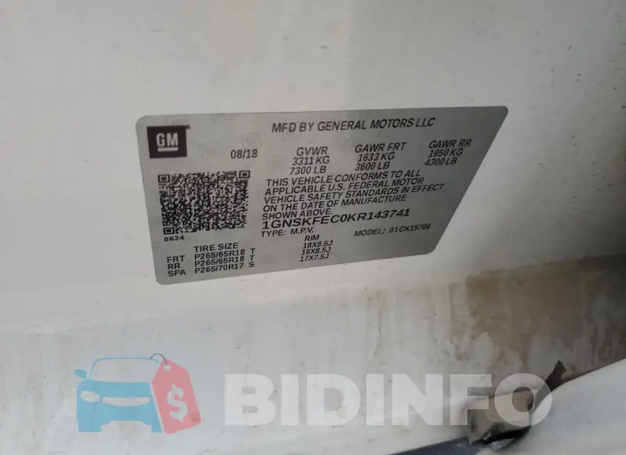 1GNSKFEC0KR143741 Photo# 12