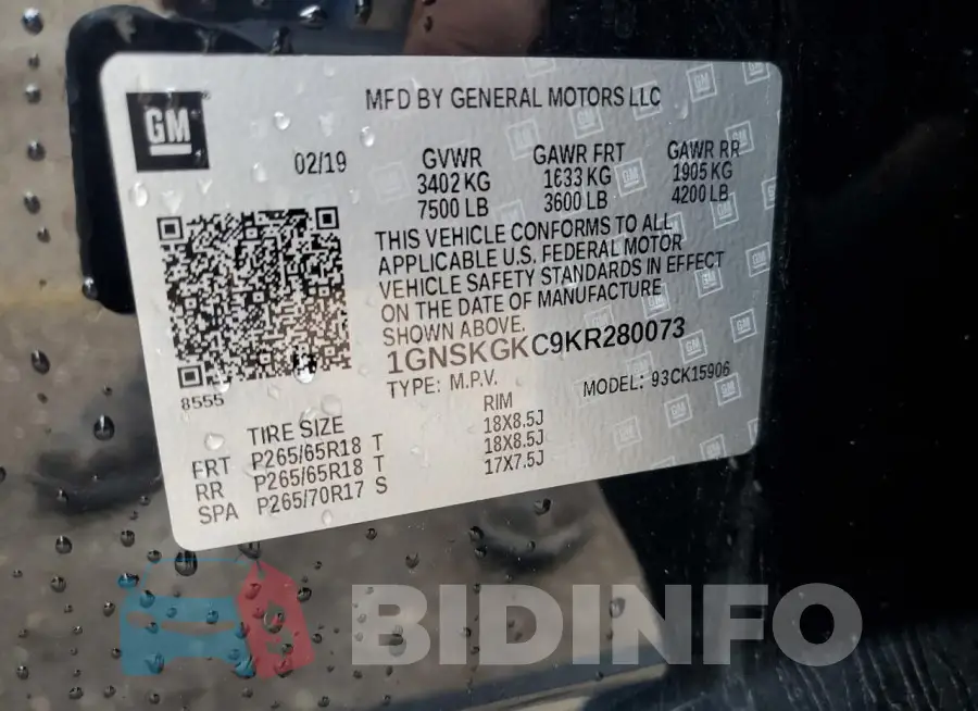 1GNSKGKC9KR280073 Photo# 12