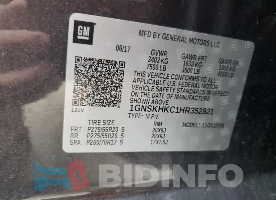 1GNSKHKC1HR352821 Photo# 12