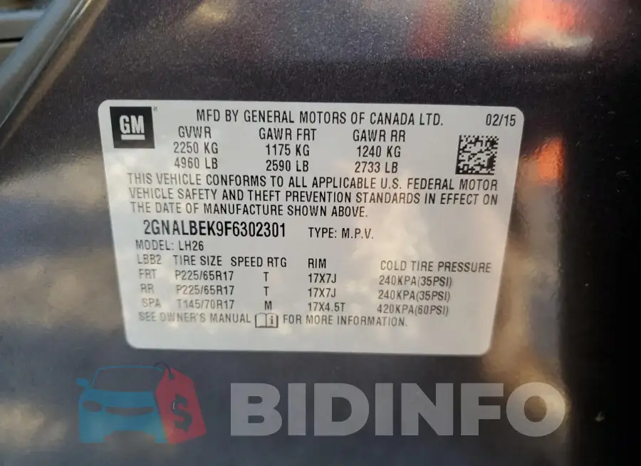 2GNALBEK9F6302301 Photo# 12