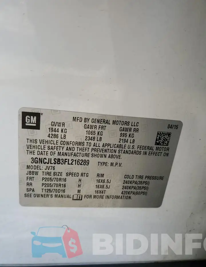 3GNCJLSB3FL216289 Photo# 13