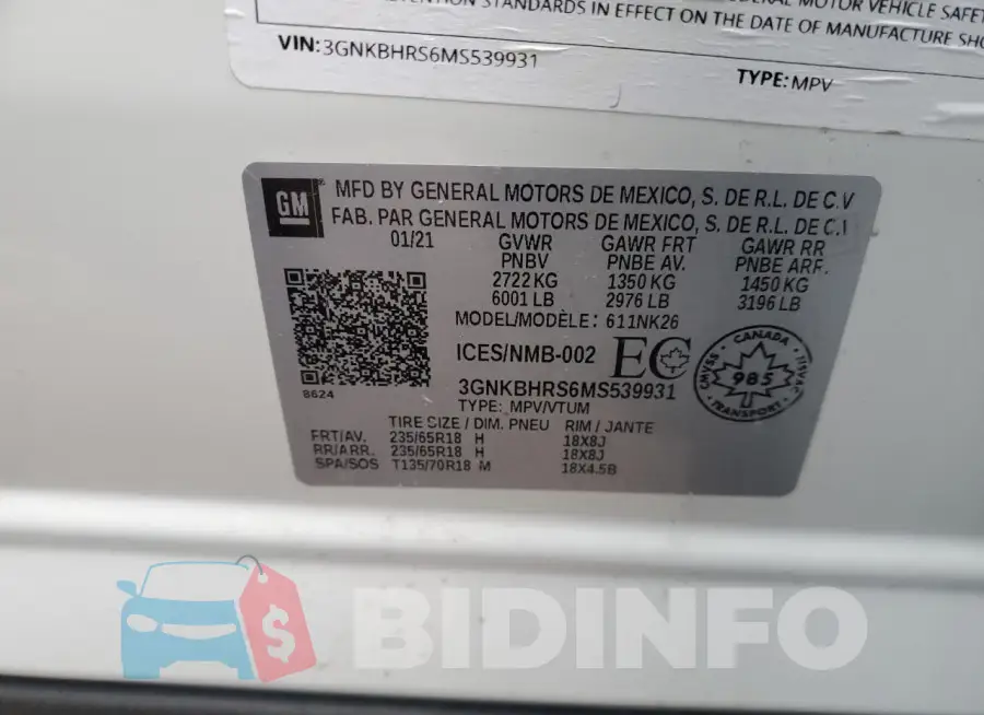 3GNKBHRS6MS539931 Photo# 13