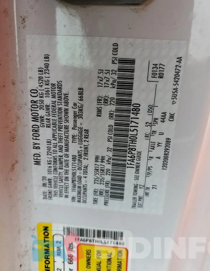 1FA6P8TH0L5171480 Photo# 12