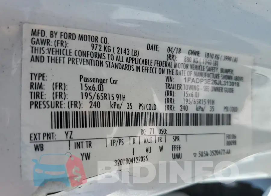 1FADP3E26JL313018 Photo# 13