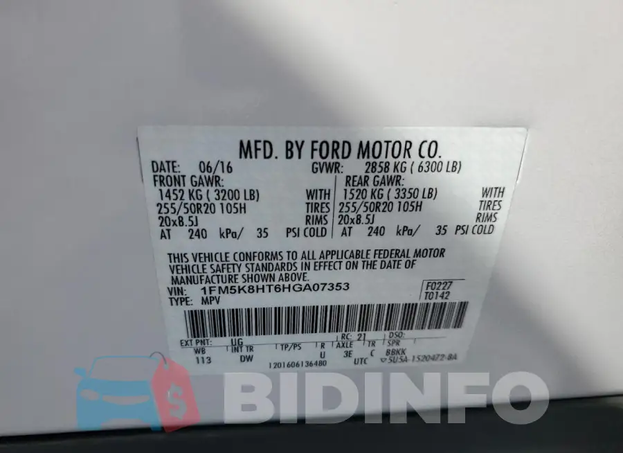 1FM5K8HT6HGA07353 Photo# 12
